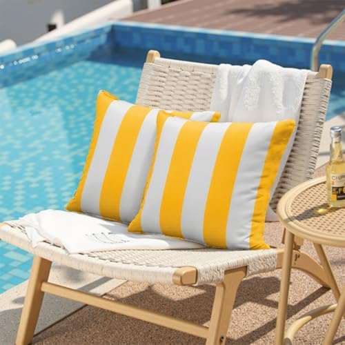 Western Home 2 Pack Waterproof Striped Throw Pillow Covers 18x18 Inch Yellow