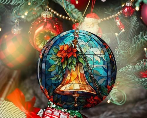 Stained Glass Christmas Bell Ornament Ceramic
