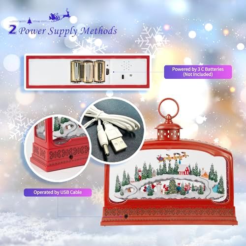 2024 Red Extra Large Musical Snow Globe with Village and Flying Snow