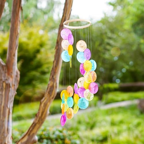 Rainbow Capiz Shell Wind Chime Decor