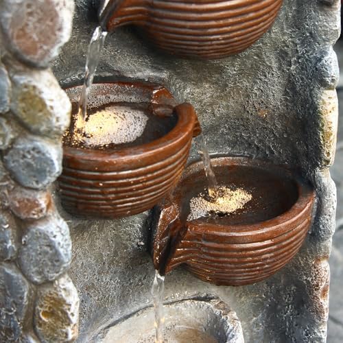 Zen Water Wall Fountain with LED Lights and Plant Pot