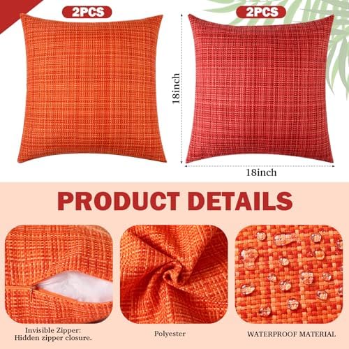 Yuntau 4 Pcs Waterproof Outdoor Throw Pillow Covers Red Orange