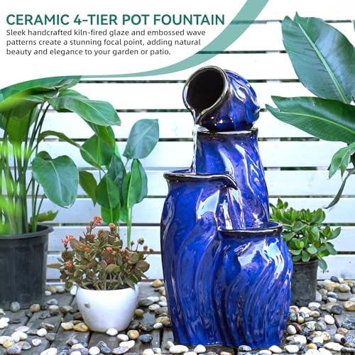 29 Inch Tall Ceramic Fountain with LED Lights