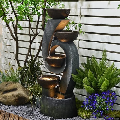 468 Inch Freestanding Resin Waterfall Fountain with LED Lighting
