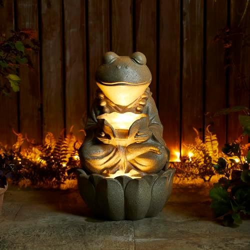 Glitzhome 2 Tier Zen Style Frog Fountain with LED Light