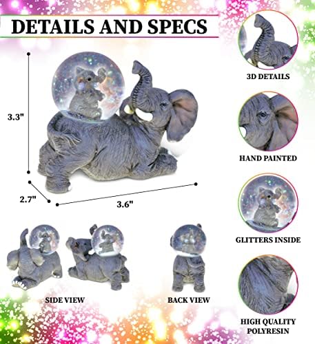 Cota Global Elephant Snow Globe - Pink Glitter Elegant Design 45mm