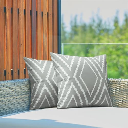 Adabana Waterproof Outdoor Throw Pillow Covers Set of 2 Boho Gray Geometric