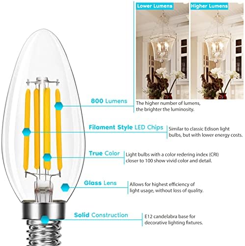 LUXRITE Candelabra LED Bulbs 6 Pack E12 Base 7W 3000K Soft White