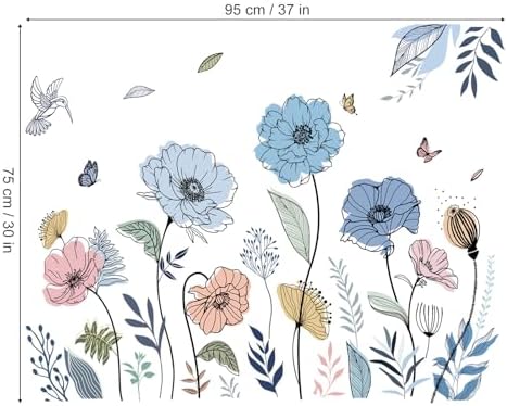 Wondever Blue Boho Flower Wall Stickers for Living Room Bedroom TV Wall