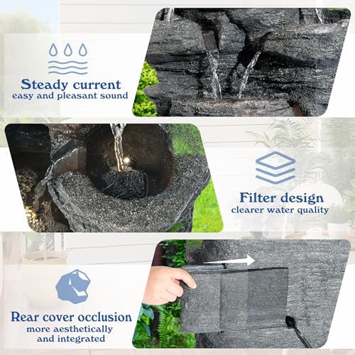 40 H 10-Tier Cascading Rock Water Fountain with LED Lights