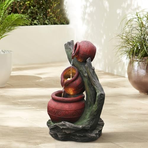 Rustic 3-Tier Jar Fountain with LED Lights