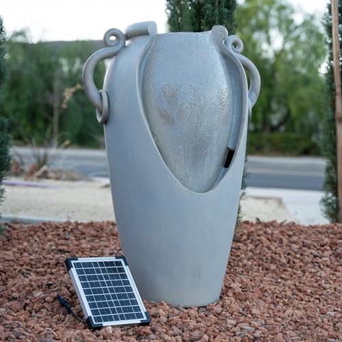 XBrand 34 Inch Solar Pot Fountain with Amphora Design Gray