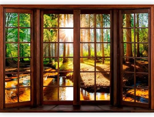 Artgeist Wall Mural Window Forest 135x101 Inch Peel and Stick Wallpaper
