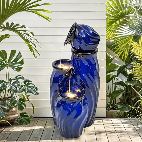 29 Inch Tall Ceramic Fountain with LED Lights