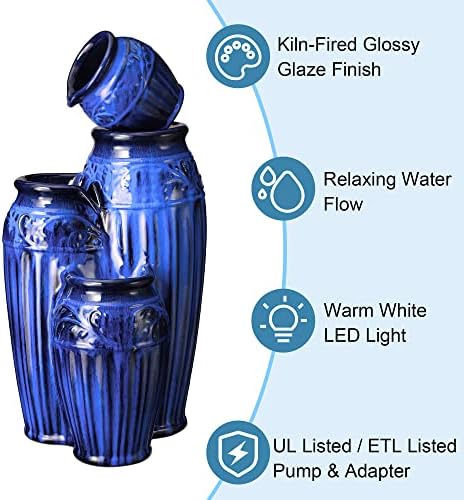 Glitzhome 2725 H Outdoor Garden Water Fountain with LED Lights and Pump