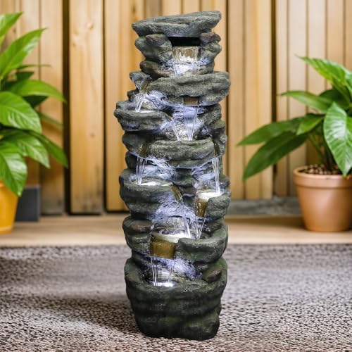 SunJet 51 Inch Multi-Tier Rock Water Fountain with LED Lights