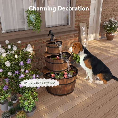 Aoxun 3-Tier Wood Barrel Water Fountain with Electric Pump