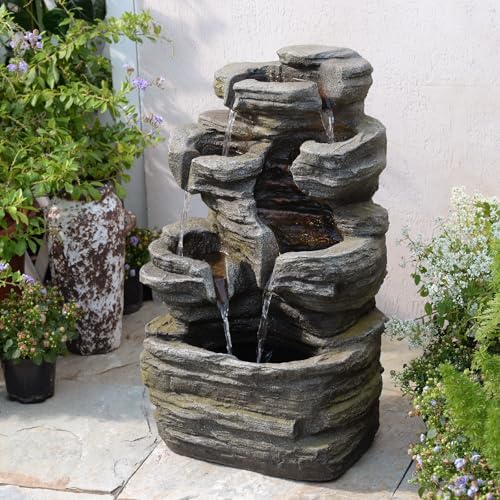 Bumilgar 242 Inch Freestanding Rock Waterfall Fountain with Lights