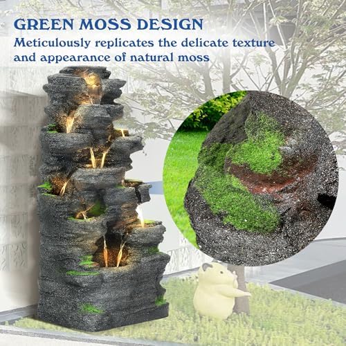 40 H 10-Tier Cascading Rock Water Fountain with LED Lights