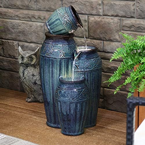 Sunnydaze Tour de Vase 27-Inch Ceramic Fountain with LED Lights