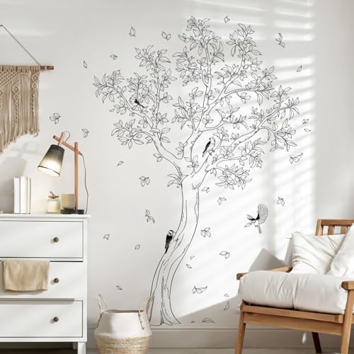 Large Sketch Tree Wall Decals Black Line Vinyl Art
