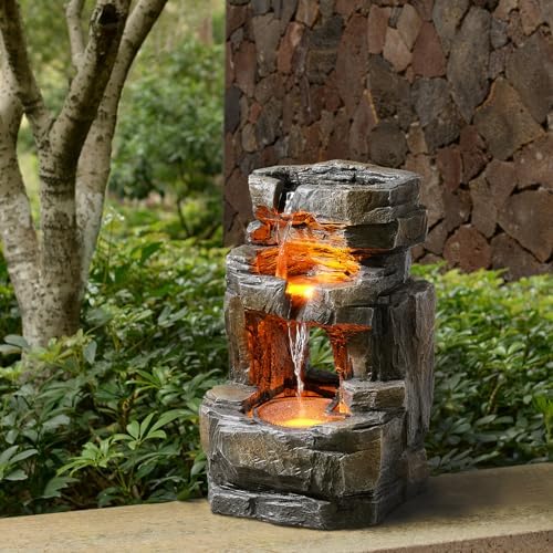 Kalona 3-Tier Outdoor Water Fountain with LED Lights