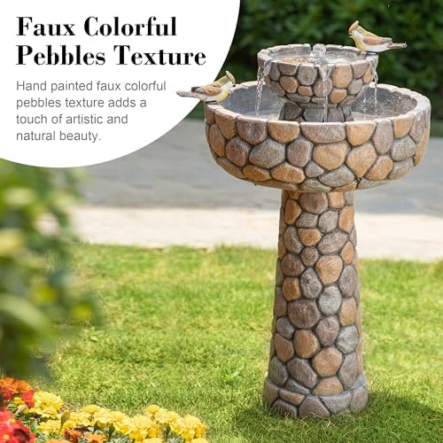 Glitzhome 2-Tier Stone Outdoor Water Fountain with Birds
