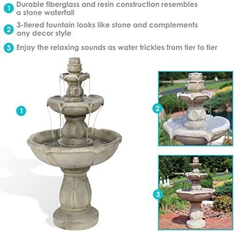 Sunnydaze Birds Delight 35-Inch 3-Tier Garden Water Fountain - Beige