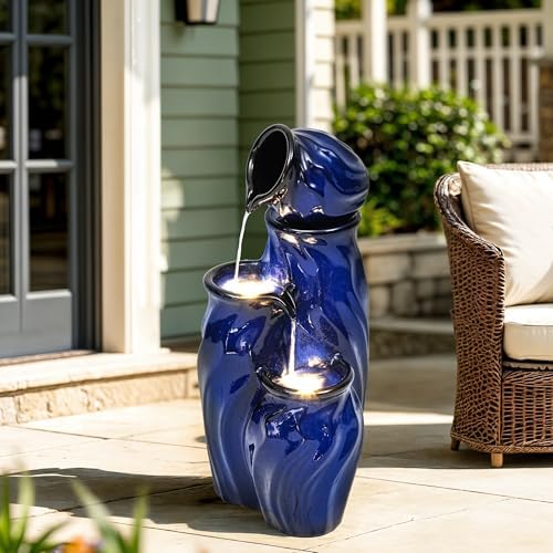29 Inch Tall Ceramic Fountain with LED Lights