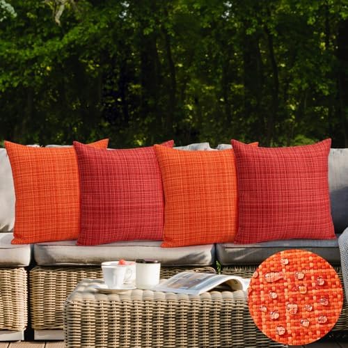 Yuntau 4 Pcs Waterproof Outdoor Throw Pillow Covers Red Orange