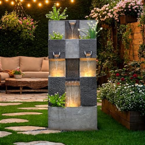Bumilgar 453 H 3-Tier Water Fountain with LED Lights and Pump Gray