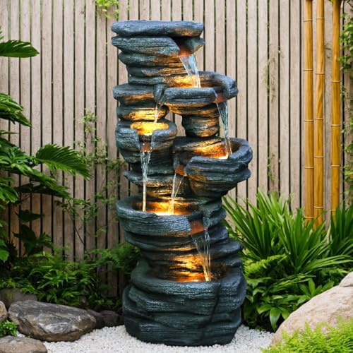 425 Inch H Garden Water Fountain with LED Lights and Pump
