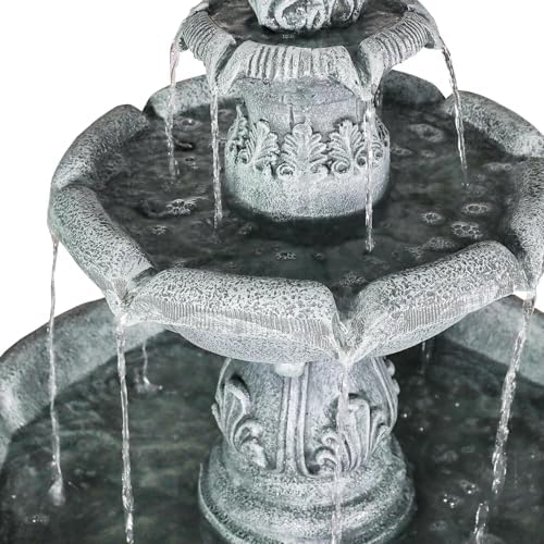 SunJet 48 Inch 3-Tier Concrete Outdoor Water Fountain