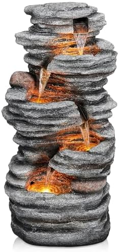 40 Inch LED Water Fountain with 5-Tier Rock Waterfall Design