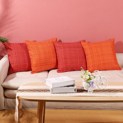 Yuntau 4 Pcs Waterproof Outdoor Throw Pillow Covers Red Orange