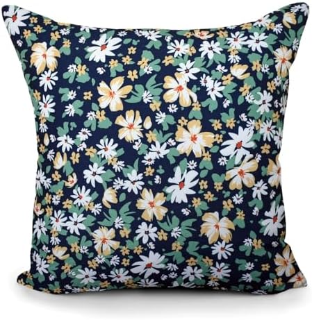 Indoor Outdoor Green White Print Throw Pillow with Removable Cover