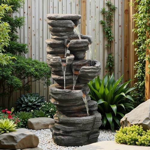 425 Inch H Garden Water Fountain with LED Lights and Pump