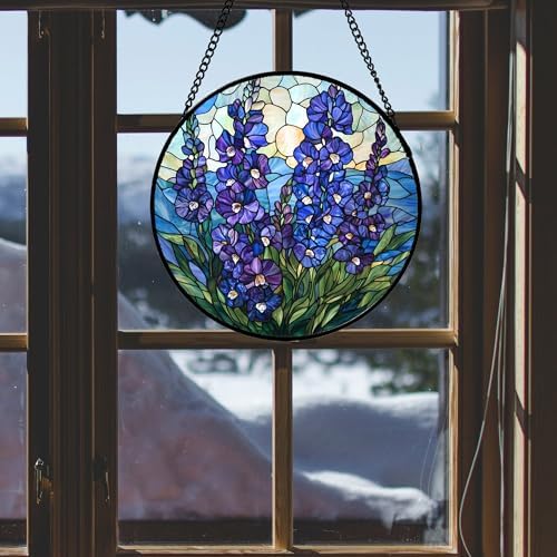 Blue Delphinium Stained Glass Window Suncatcher Hanging