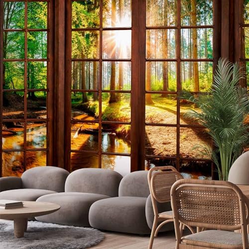Artgeist Wall Mural Window Forest 135x101 Inch Peel and Stick Wallpaper