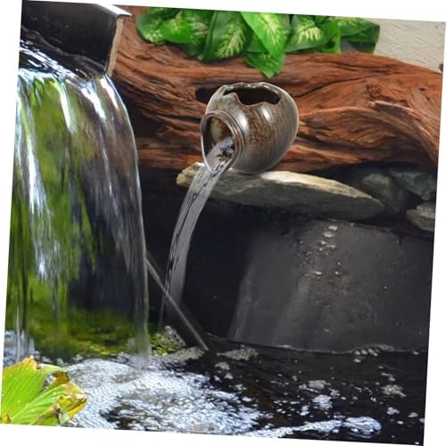 BESPORTBLE Unique Textured Ceramic Jar Solar Fountain Decor