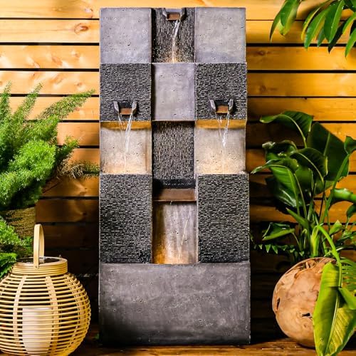 Bumilgar 453 H 3-Tier Water Fountain with LED Lights and Pump Gray