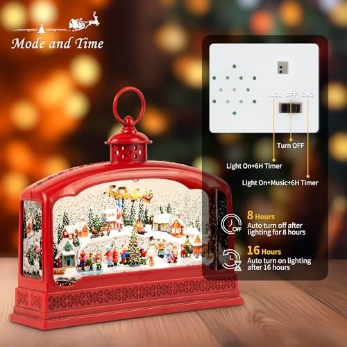 2024 Red Extra Large Musical Snow Globe with Village and Flying Snow