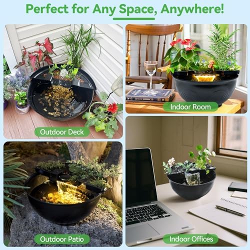 POPOSOAP Mini Water Garden Pond Kit with Waterfall and LED Lighting