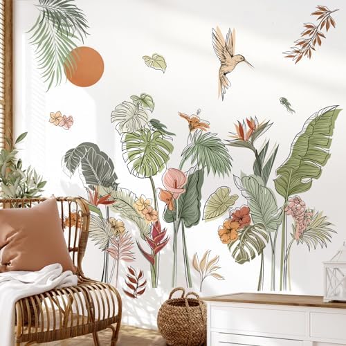 Decalmile Boho Tropical Leaf Flower Wall Stickers