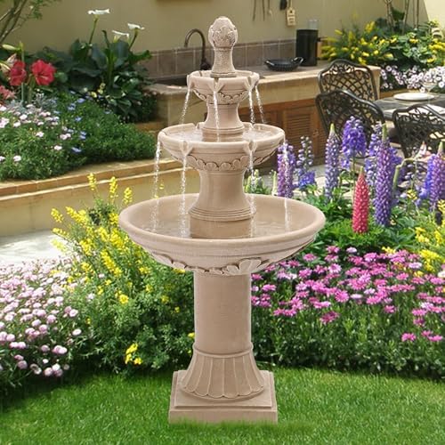 TITIMO 48 Inch Freestanding Water Fountain with 3-Tier Roman Pillar Style