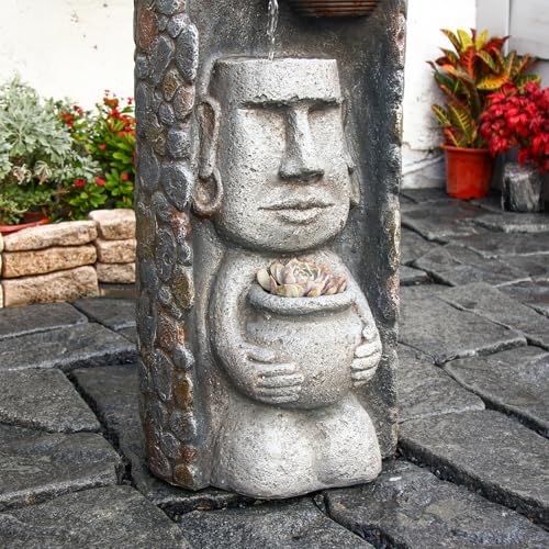 Zen Water Wall Fountain with LED Lights and Plant Pot