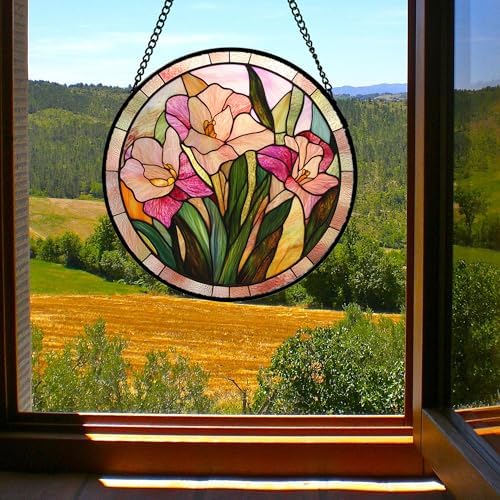 Pink Gladiolus Stained Glass Suncatcher 118 in