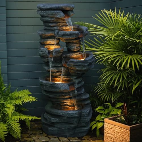 425 Inch H Garden Water Fountain with LED Lights and Pump