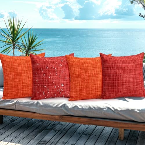 Yuntau 4 Pcs Waterproof Outdoor Throw Pillow Covers Red Orange