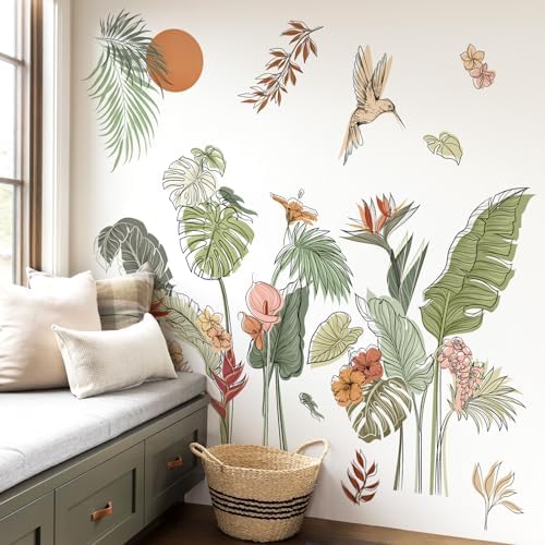 Decalmile Boho Tropical Leaf Flower Wall Stickers